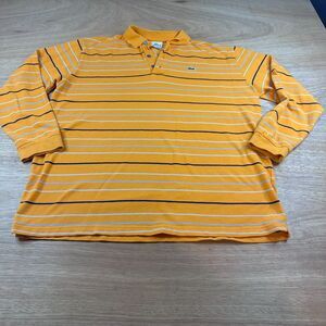Lacoste Mens Polo Shirt Large/X Large Orange Striped Long Sleeve Cotton Logo